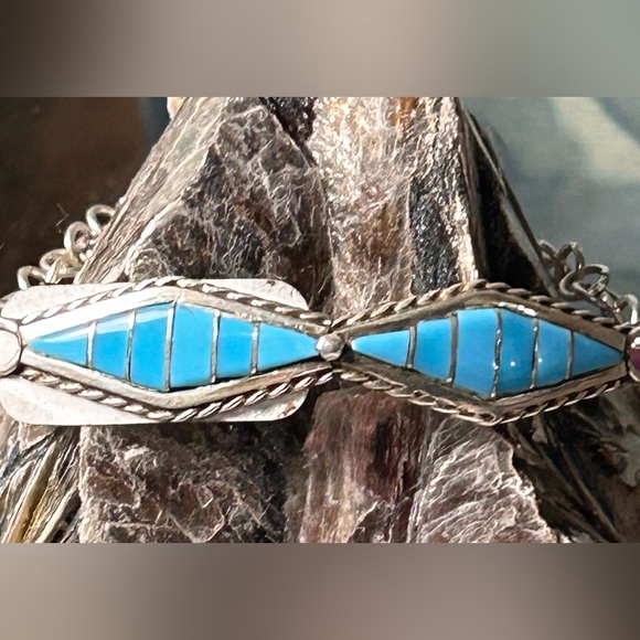 NWT Jedd Peynetsa Zuni Handmade SS Turquoise Bracelet - Picture 1 of 7